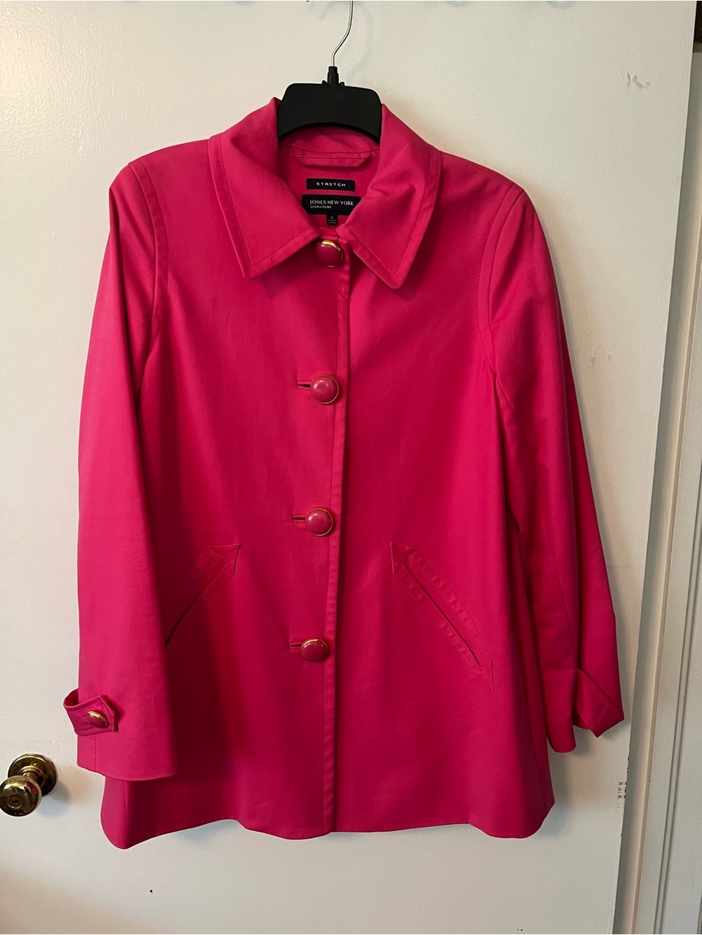 Jones New York Vibrant Pink Single-Breasted Trench Coat